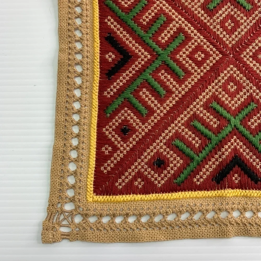 Woven Fabric Table Square Red Vintage Global Decor Boho 10
